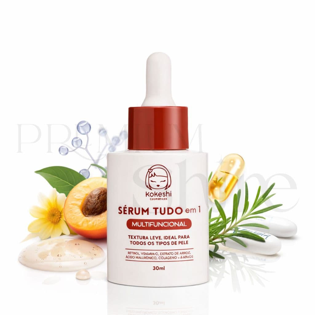 Sérum Tudo em 1 Kokeshi 10 Ativos Poderosos 30ml Eficácia Comprovada Textura Leve Vitamina C