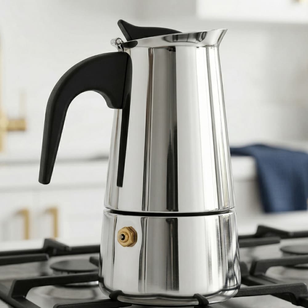 Cafeteira Italiana Luxo 300ml  Inox Premium Café Fogão 6 Xícaras Expresso Ferver Água