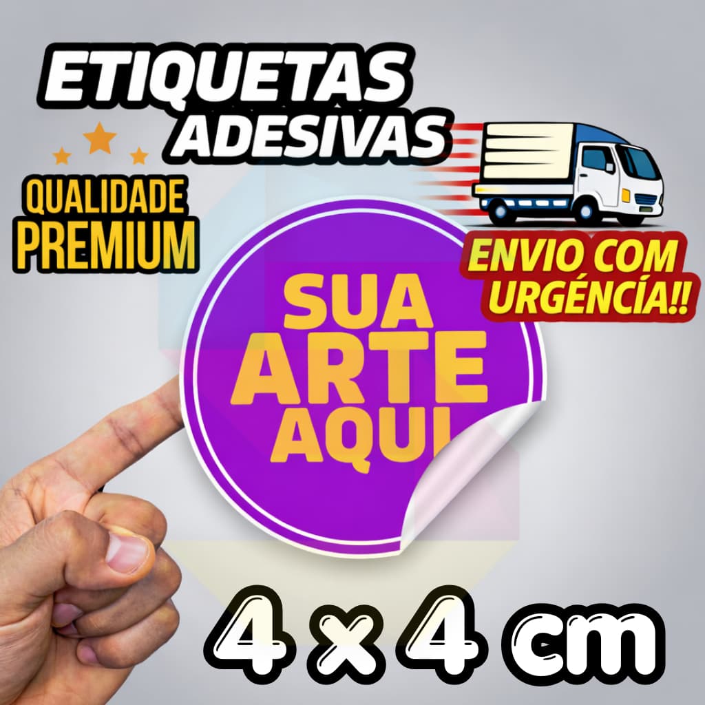 500 Adesivos Personalizados 4x4 cm • Recorte Eletrônico •500, 300, 200, 100, 35 Sua Logo Arte Etiqueta Sacola Embalagem