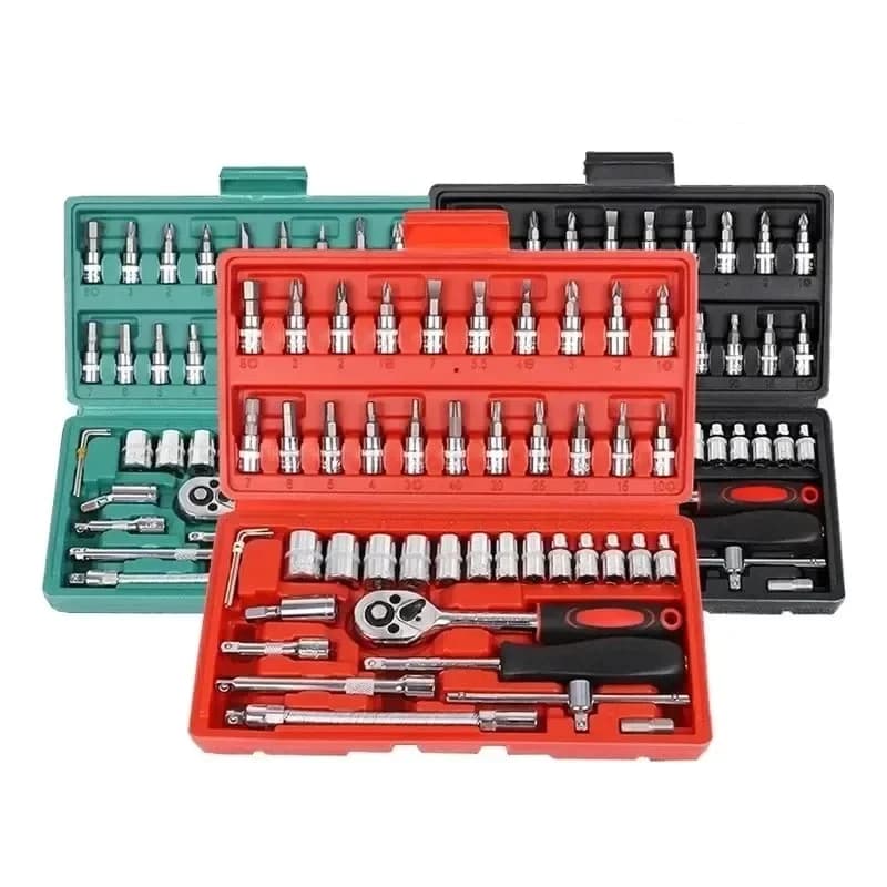 Maleta de Ferramentas Kit 46 Peças Chave Catraca Jogo Completo Portatil Multi  Função Tarefa Reparos