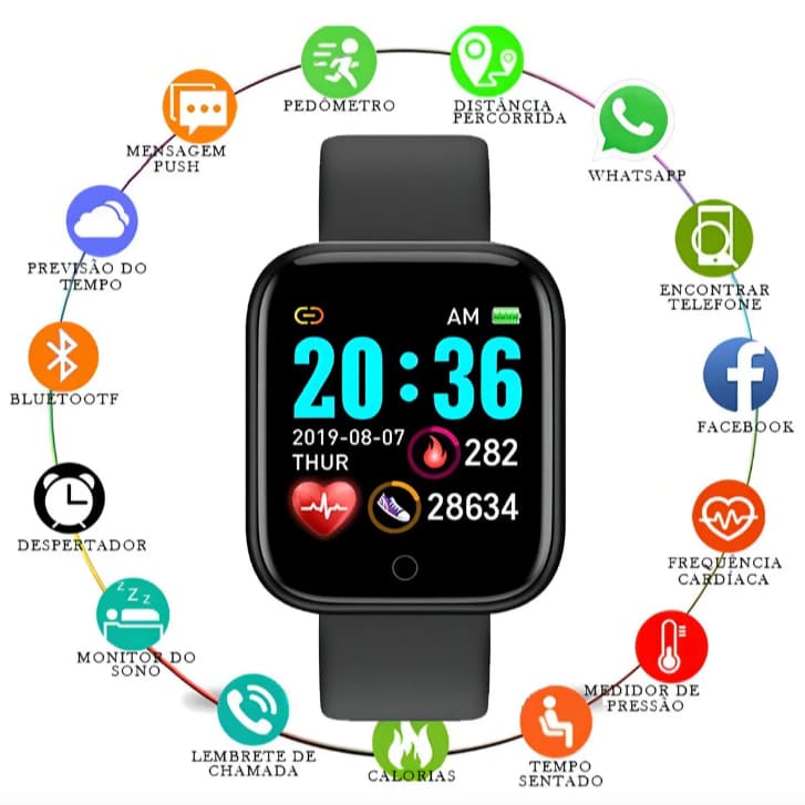 Relógio Esportivo D13 Smartwatch Relógio Inteligente Digital Bluetooth Monitor de Fitness Pulseira