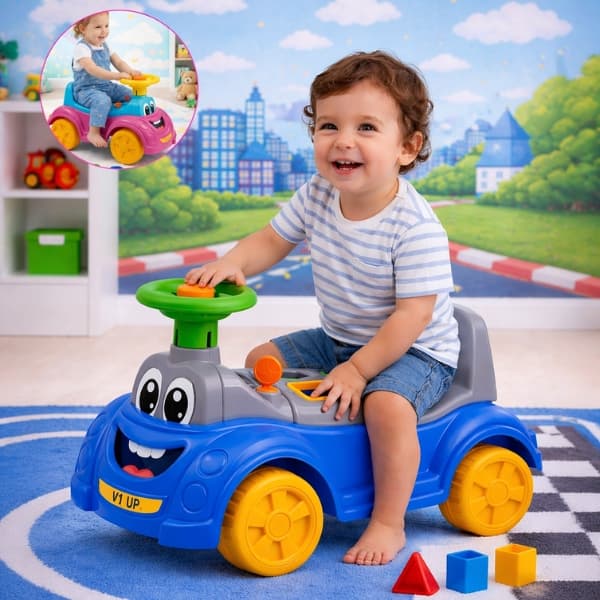 Totoka Infantil Bebe Motoca Com Peças Geométricas Totokinha Carrinho Andador Azul e Rosa