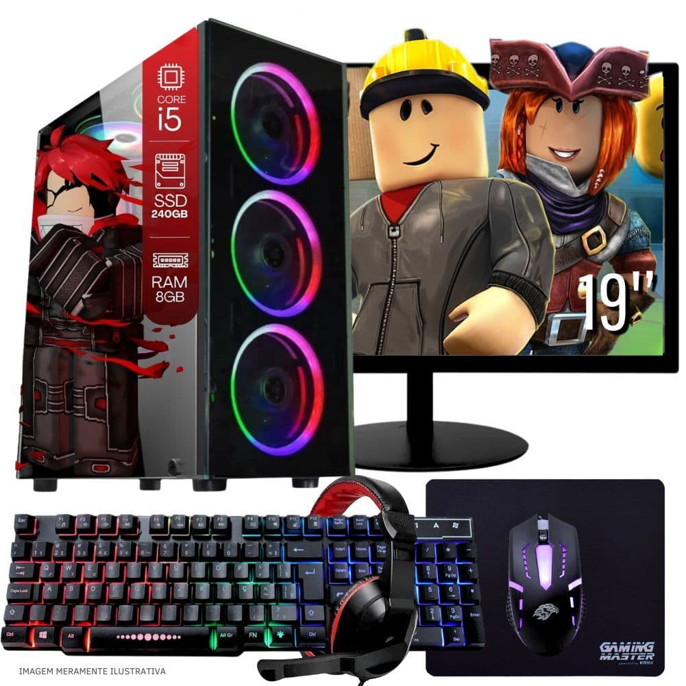 Computador PC Gamer Completo TOB Intel Core i5 SSD 240GB 8GB Teclado Mouse Mouse Pad e Headset Gamer Monitor 19" Windows