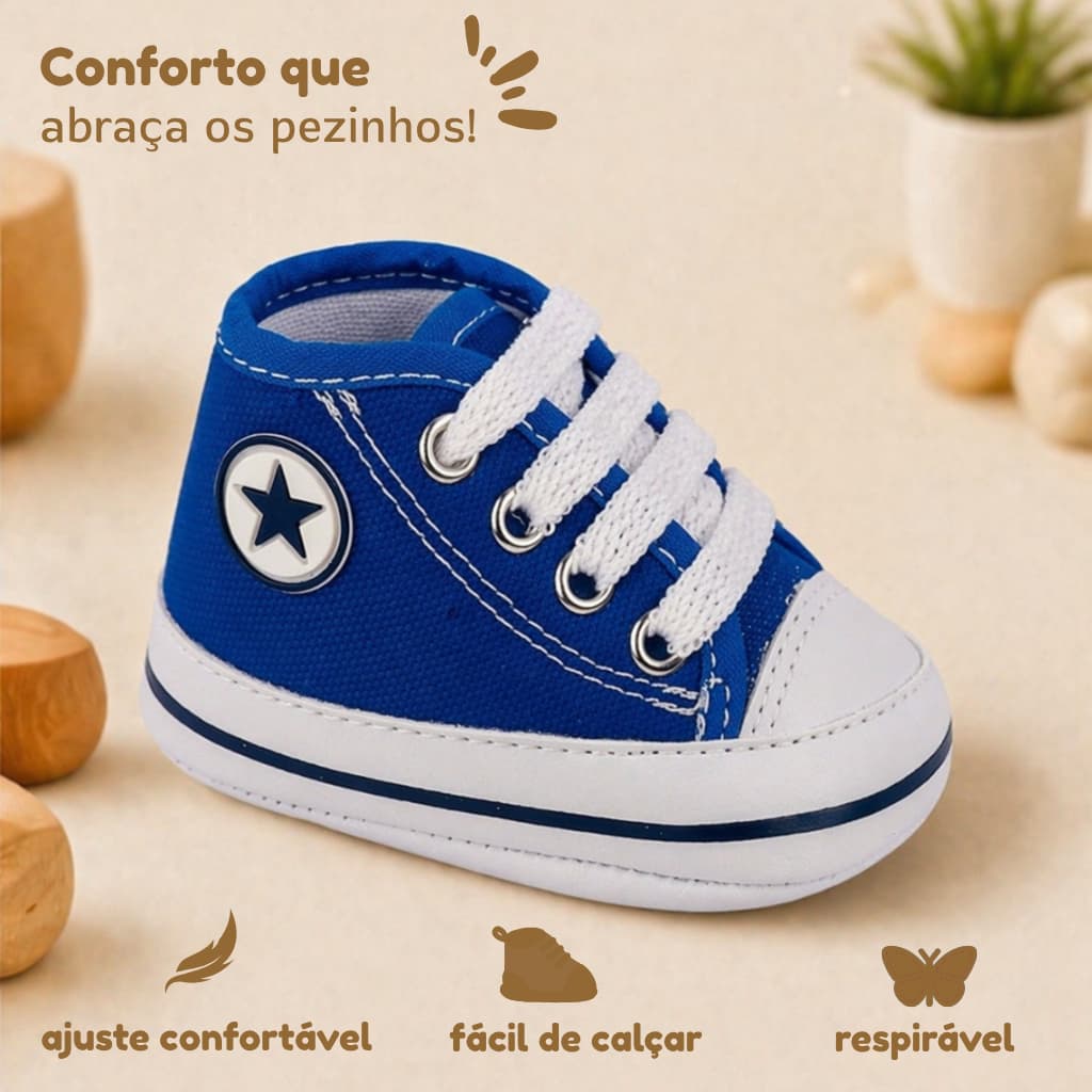 Tênis Infantil Menino Sapatinho Bebê Azul Royal em Lona Dudu Calçados Confortável Antiderrapante