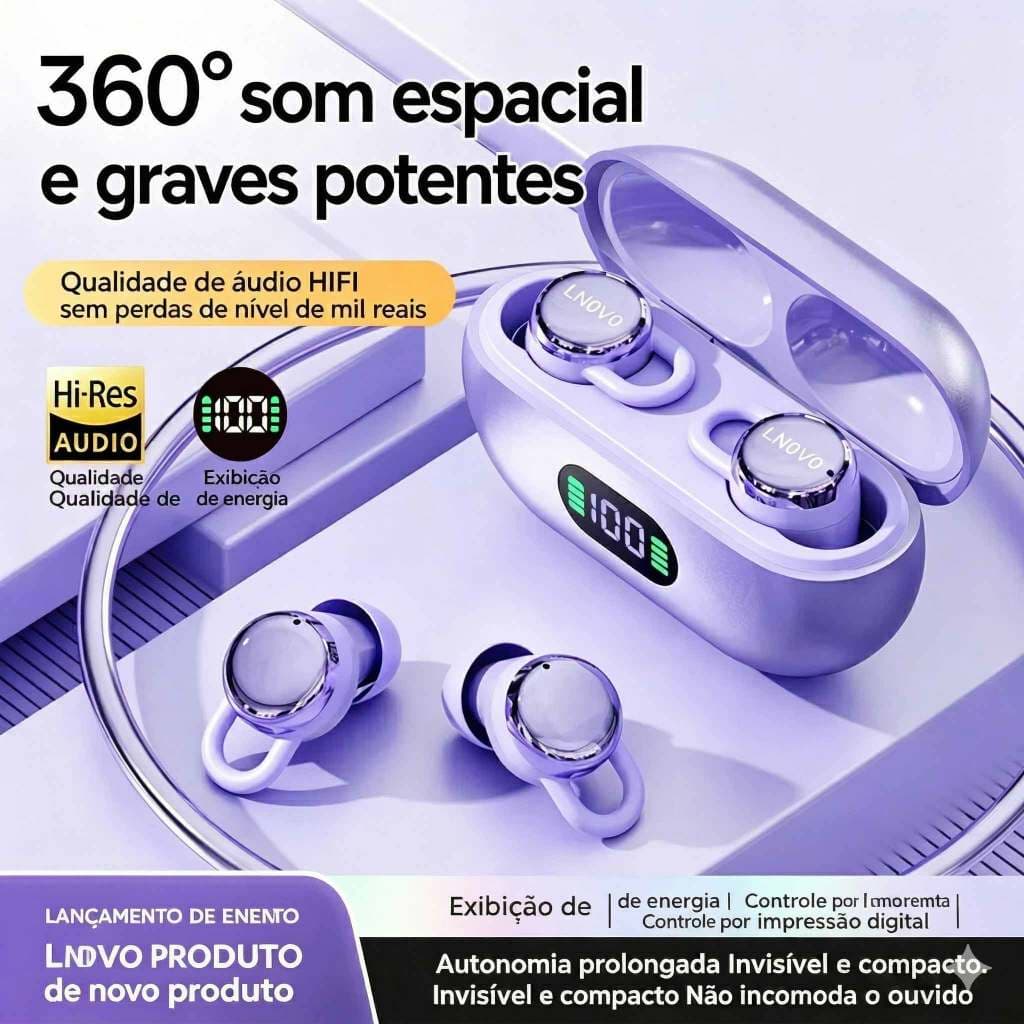 X66Pro Fone Bluetooth 5.4 Premium Ergonomico,Som Espacial 360° Dolby, Cancelamentode Ruido ENC, Fone Invisivel
