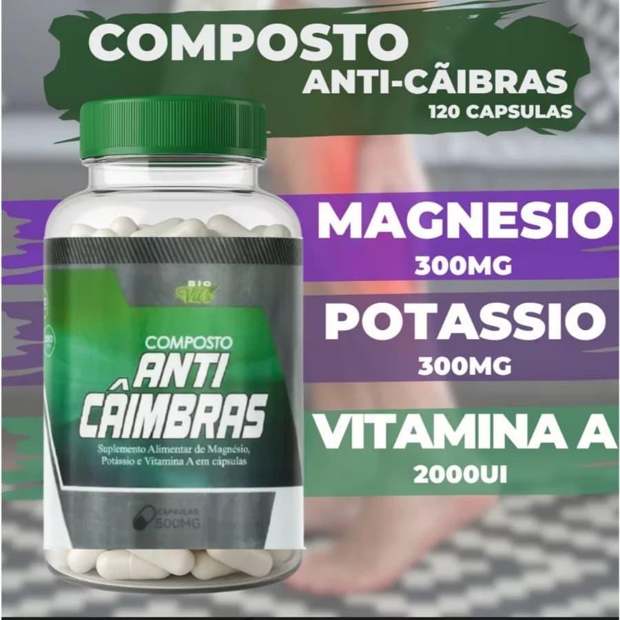 Suplemento para Prevenção de Cãibras 120 Cápsulas – Rico em Magnésio, Potássio e Vitamina A para Função Muscular