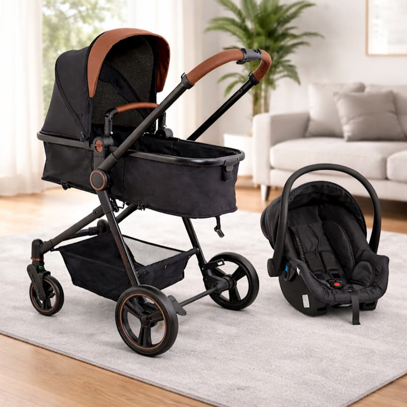 Carrinho de Bebê Galzerano Ivy Berço Moisés Passeio Marrom e Bebê Conforto Cocoon