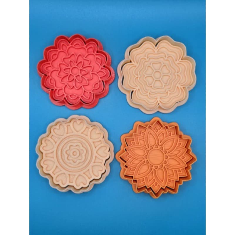 Conjunto de cortadores de biscoito e carimbos para massinha de modelar 1 Mandala de Flor