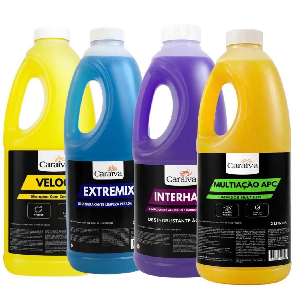 Kit Limpeza Carro Completo Limpador Multiuso Apc + Shampoo Com Cera + Lm + Solupan Desengraxante