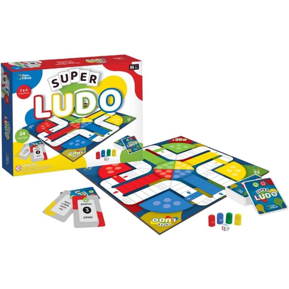Super Ludo | Jogo de Tabuleiro com Cartas | 2 a 4 Jogadores | +7 Anos | Diversão em Família | Estratégia e Aprendizado