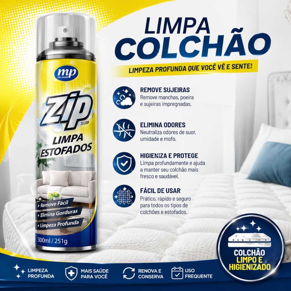 Kit Limpa Estofados Higienizador Seco Zip Remove Sujeira Sofa Banco Carro Tira Mancha Fácil 300ML