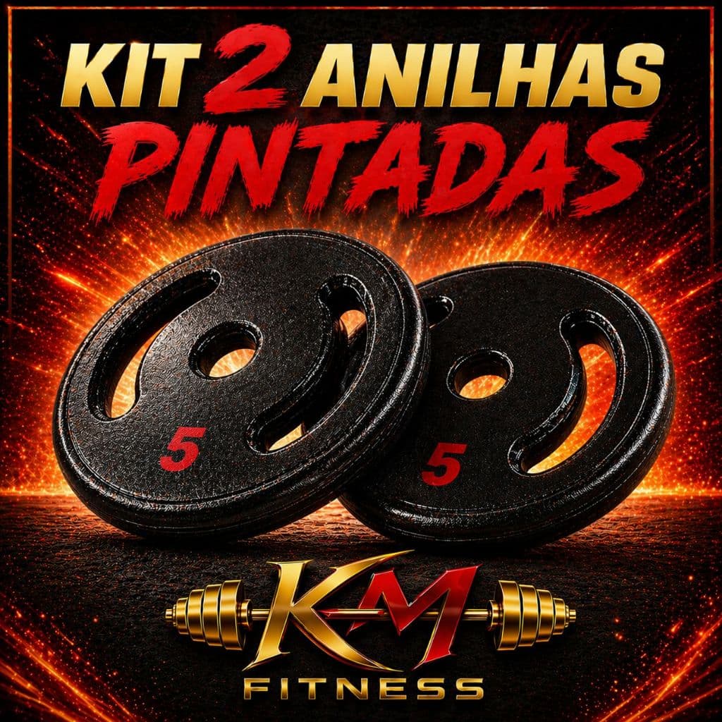 Kit 2 Anilhas 5 Kg Vazada Pintada Preto Ferro Fundido Academia Treino Musculação Fitness (2X5KG)