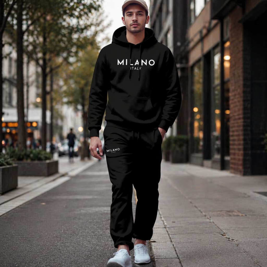Conjunto Blusa De Frio Masculino Moletom + Calça Moletom Milano Italy Canguru Algodão Unissex Promoção