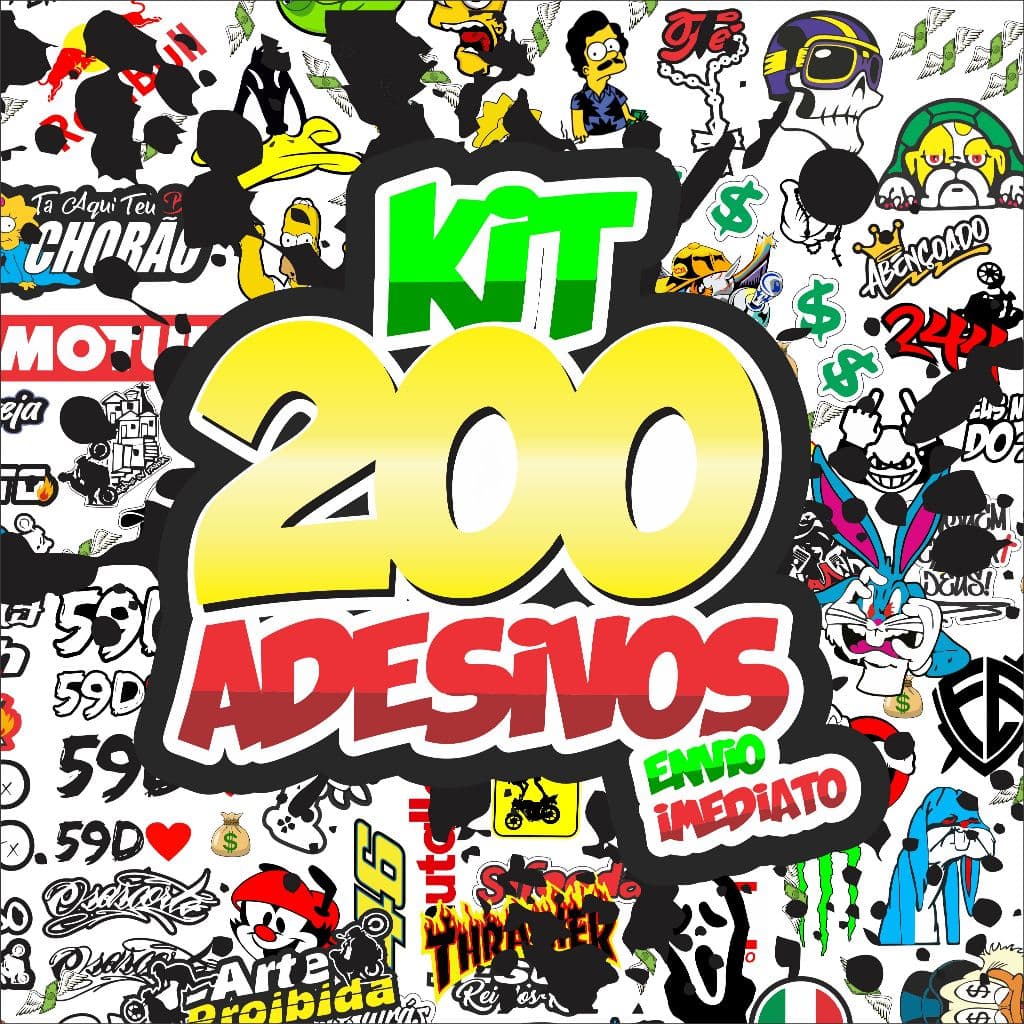 Kit Com 200 Adesivos Em Cartela Resistente a Água Carros Motos Bicicletas Destaca e Cola