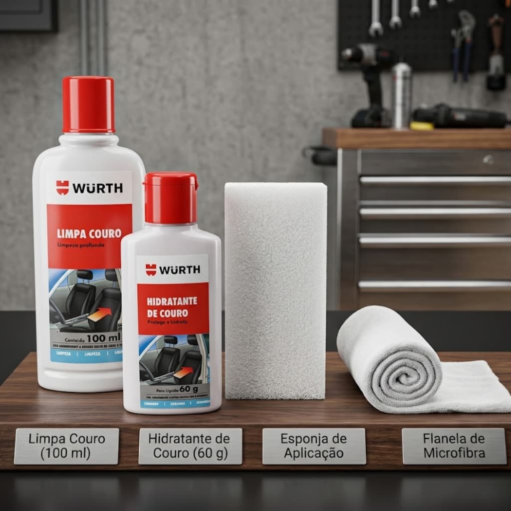 Kit Limpeza e Hidratante de Couro Automotivo Wurth Limpa e Hidrata Couro Bancos Jaquetas