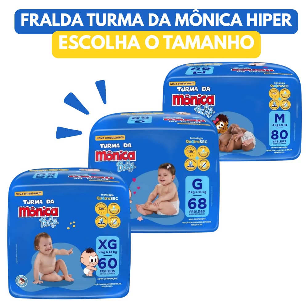 Fralda Turma da Mônica BAG Hiper Pacotão Tamanho M-G-XG ou XXG