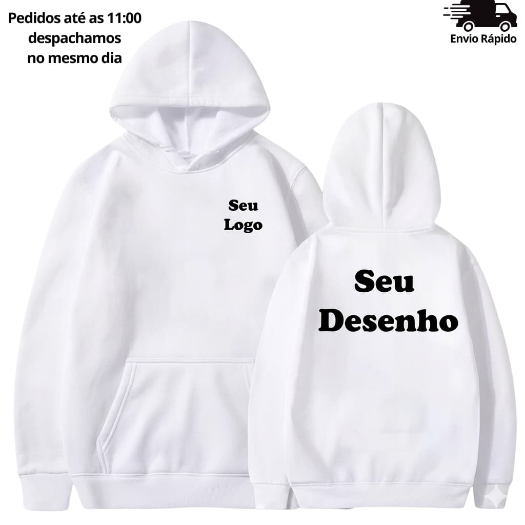 Casaco Personalizado de Moletom Canguru Flanelado Capuz Algodão Estampa Unissex Look Casual Inverno