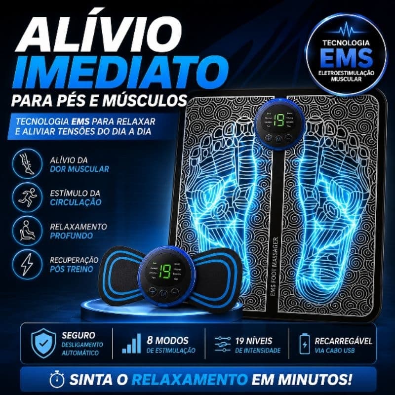 Kit Massageador Elétrico EMS para Pés e Corpo Tapete Massageador Portátil Alívio Dores Musculares