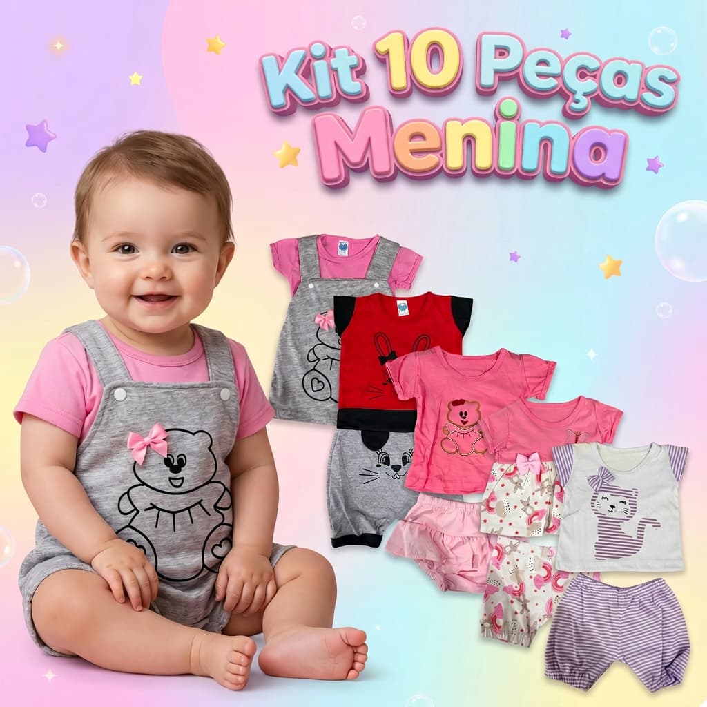 Kit 10 Peças Menina Bebê Infantil Peças de Roupas Inverno Infantil Fashion Short Blusa Algodão