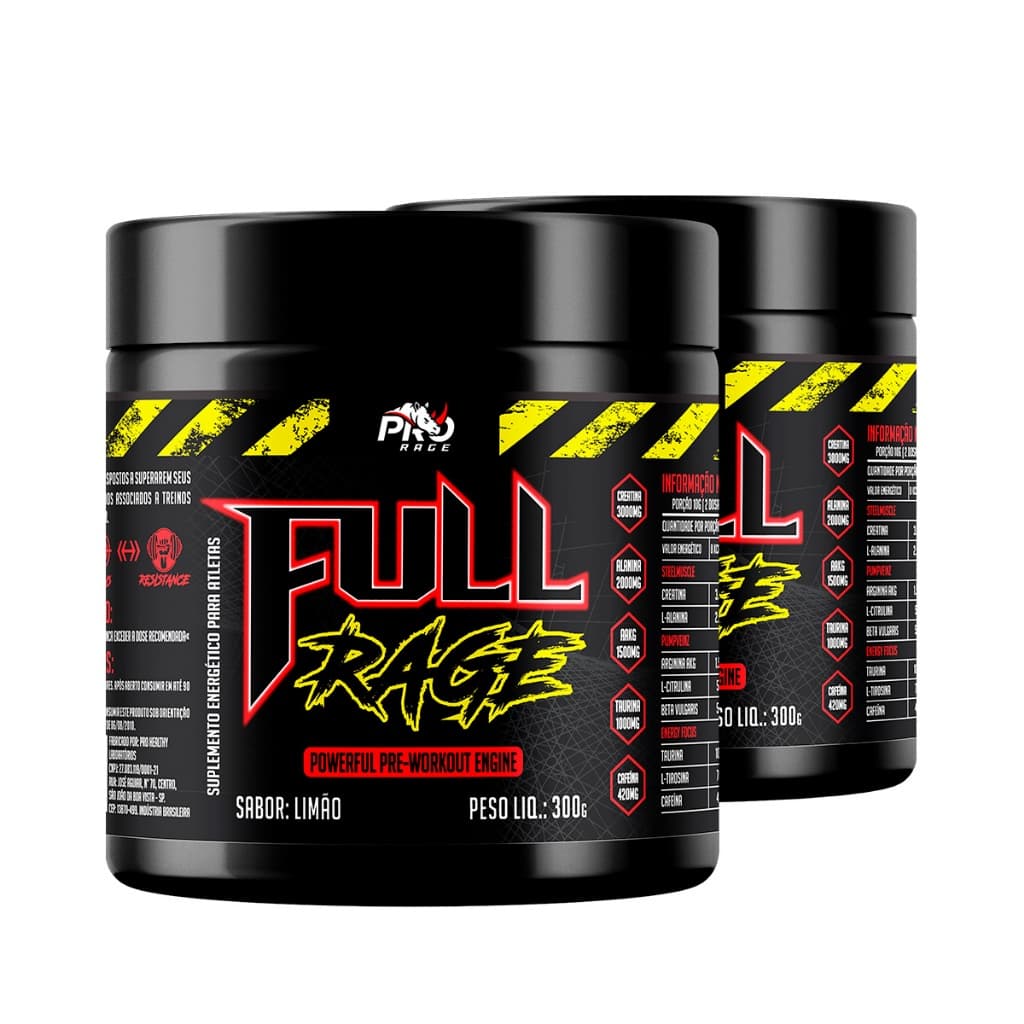 Kit 2x Pre Treino Full Rage (com 3g Creatina + 2g Beta Alanina + 1g Arginina + 400mg Cafeína)