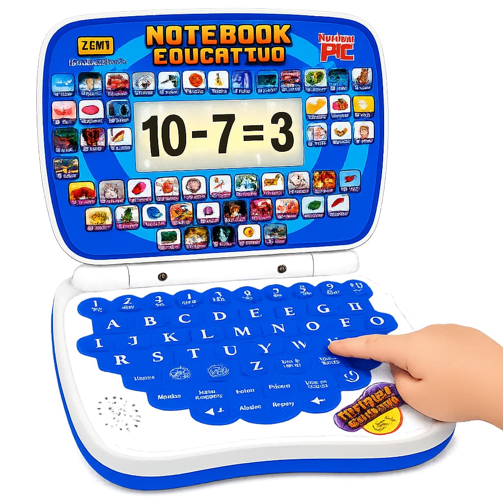 Laptop Educativo Infantil Azul para Menino Bilíngue 2 em 1 Brinquedo Didático Inglês Espanhol
