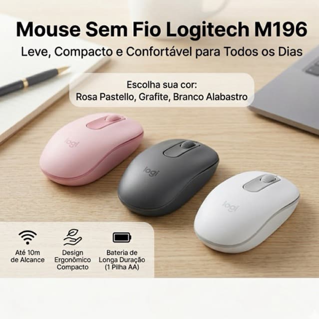 Mouse Bluetooth Sem Fio Logitech M196 com Conexão Bluetooth