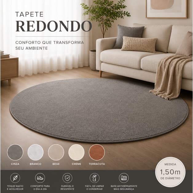 Tapete Redondo Jolitex 1,50m Peludo Macio Antiderrapante Para Sala e Quarto