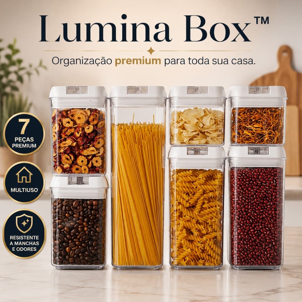 Kit com 7 Potes Herméticos Acrílico Multiuso Lumina Box Multiuso Organizador Mantimentos Cozinha