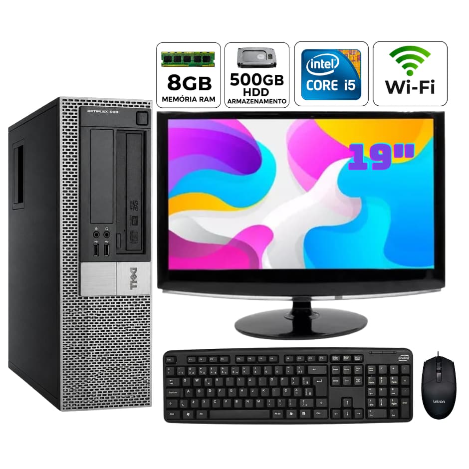 Computador Completo Dell Core I5 8 GB Ram HD 500 GB Tela 19" Wifi Trabalho Estudo Nota Fiscal