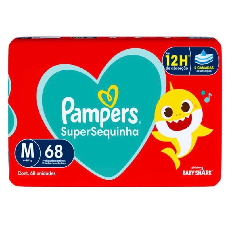 Fralda Pampers Super Sec M – Proteção e Conforto por Mais Tempo | 68 Unidades