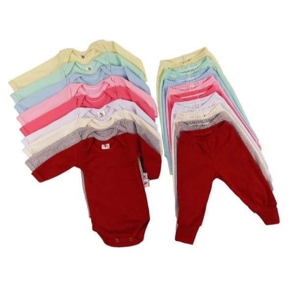Kit 12 peças body manga longa + mijão vira pé bebê menina suedine enxoval maternidade RN P M G presente chá bebê