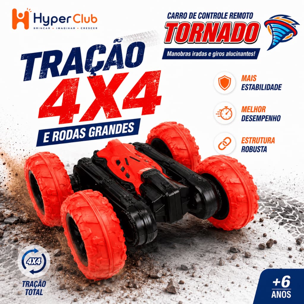 Carrinho Tornado 360° 4x4 Controle Remoto Carro Recarregável