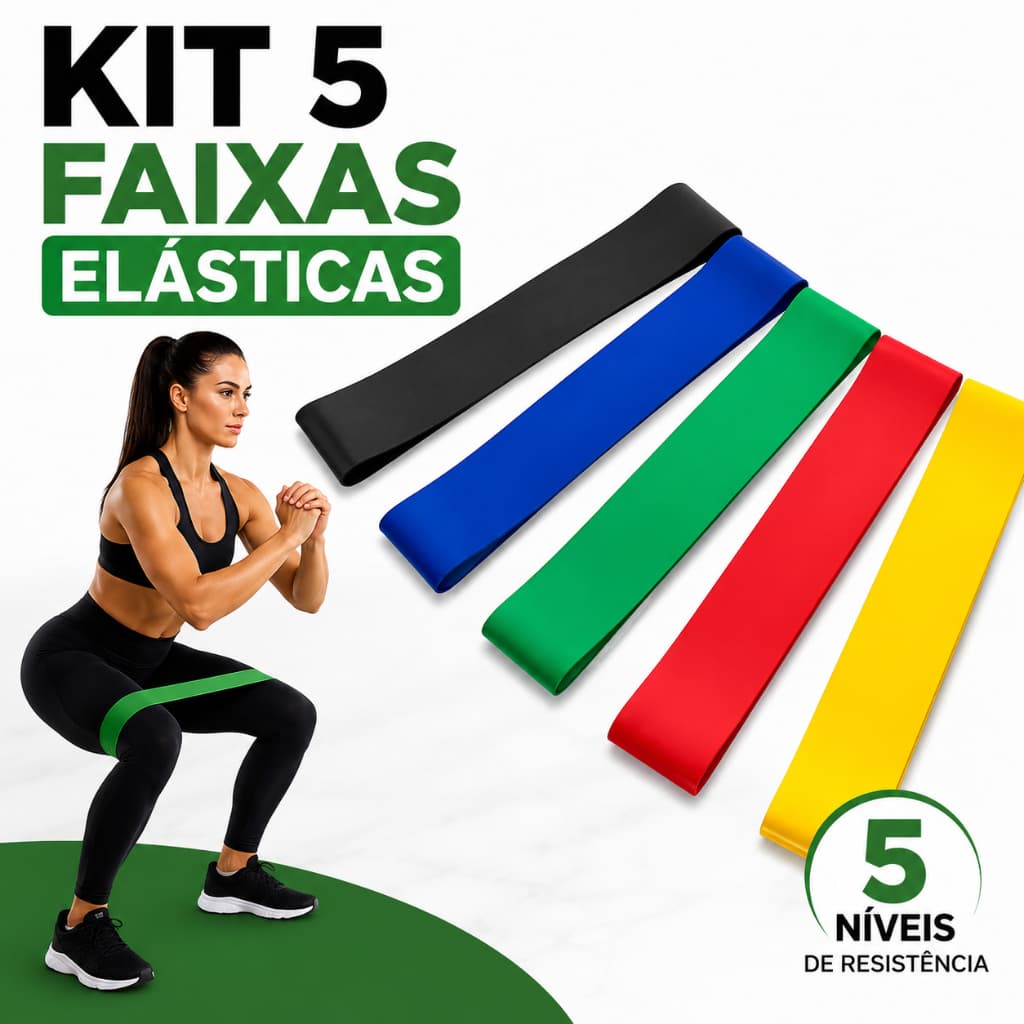 Kit 5 Faixas Elásticas de Resistência Banda para Treino Academia Musculação Yoga Pilates em Casa Fitness