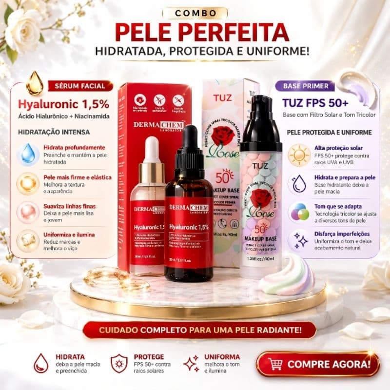 Anti-Idade + Hidratação + Primer Natural. Skincare Perfeita. kit com Vitaminas e Firmeza da Pele. Brilho e Suavização.