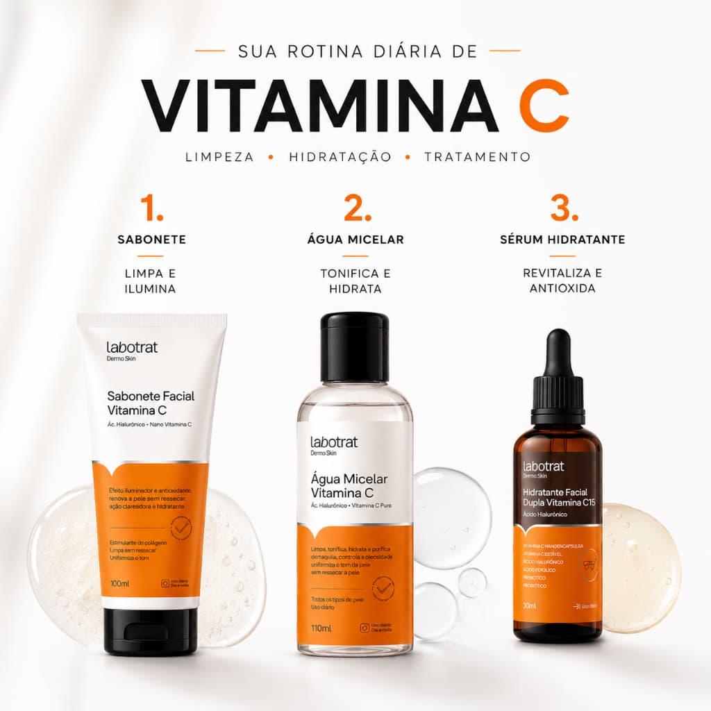 Kit Facial Vitamina C Labotrat Sabonete Água Micelar Sérum Hidratante 3 Passos