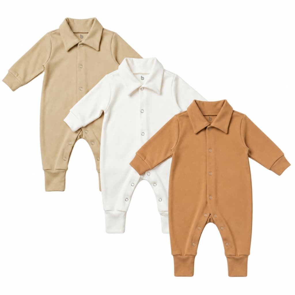 Kit 3 Macacão de Bebe Minimalista com Botão Enxoval Maternidade Benbbzin - (0 a 6 meses) (RN/P/M).