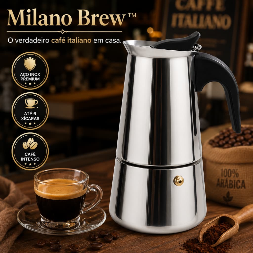 Cafeteira Italiana Inox 6 Xícaras Milano Brew Café Expresso Fogão