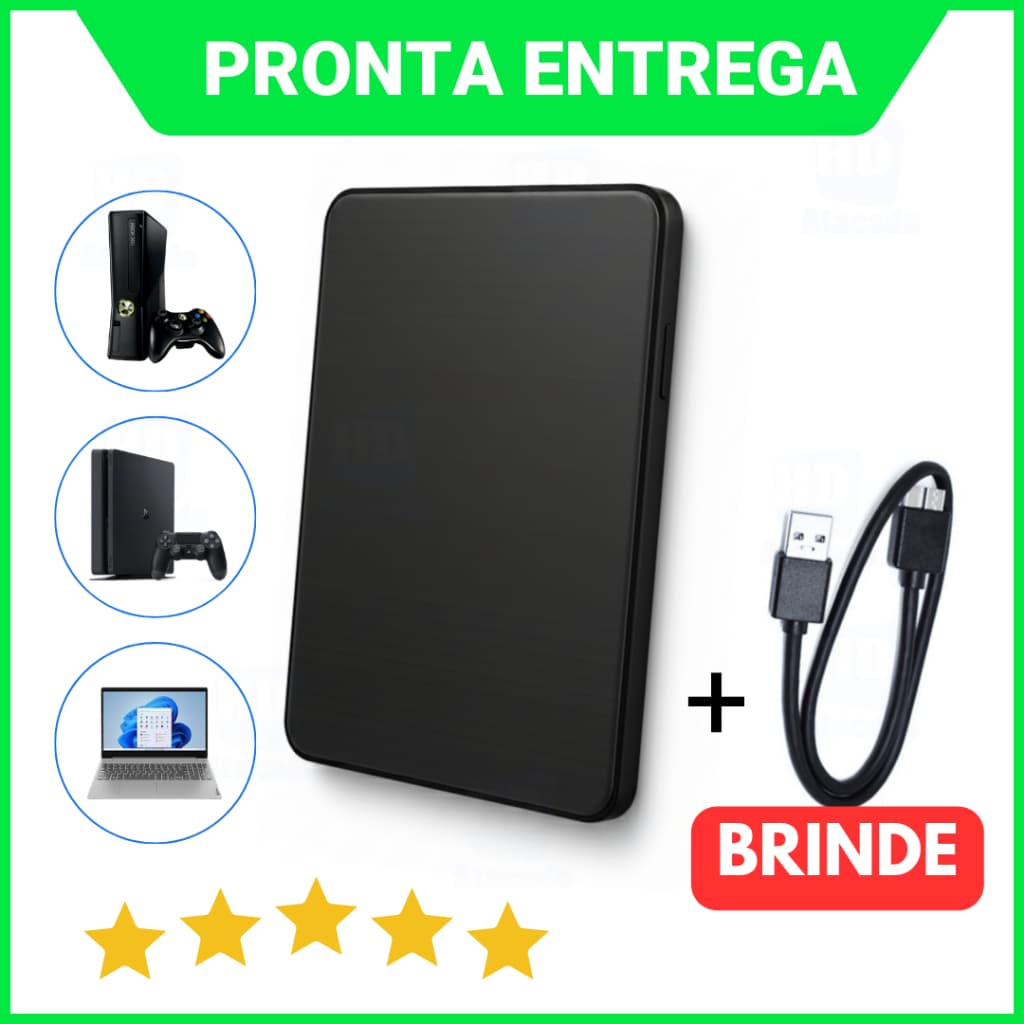 HD Externo 500GB USB 3.0 Tipo SSD Portátil para Console, Xbox, PS4, Notebook – Armazenamento Rápido