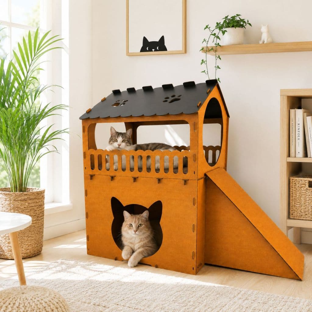 Casa Toca Casinha Grande Para Gatos Rampa Pet 2 Andares em MDF
