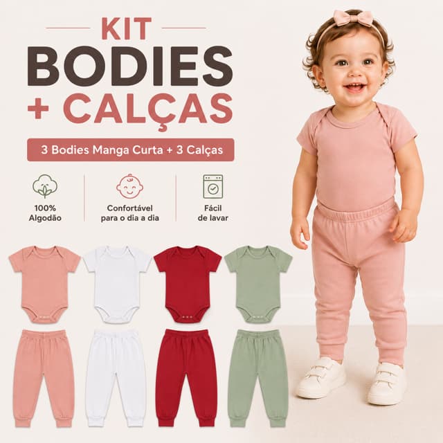 Kit Com 6 Pçs Roupinhas Body Manga Curta Mijão Calça Malha Algodão Enxoval do Bebê Antialergico Menino Menina Unissex