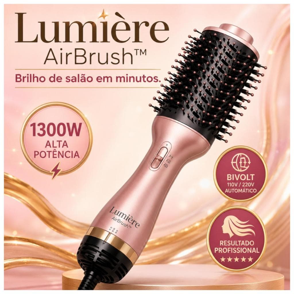Escova Secadora 3 em 1 Profissional 1300W Bivolt Para Todos os Tipos de Cabelo