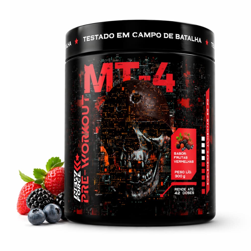 Pré Treino Suplemento 300g MT-4 New Force Frutas Vermelhas Pre-Workout Energia Foco Alta Performance