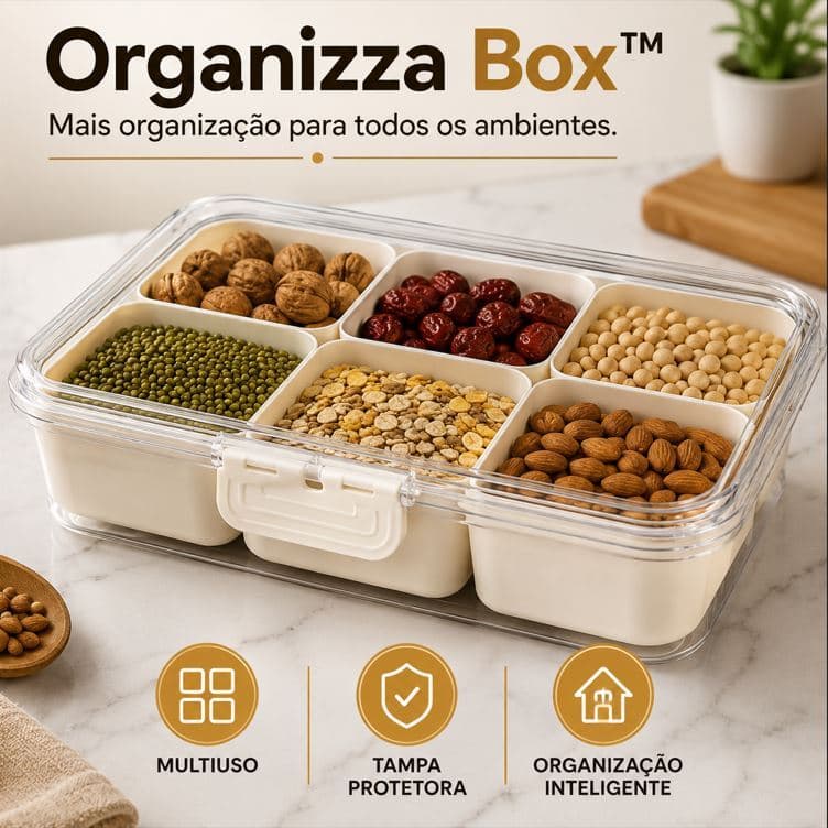 Cesto Organizador Com Tampa Organizza Box Multiuso Plástico Porta Objetos Organizador de Cozinha Quarto Banheiro e Escri