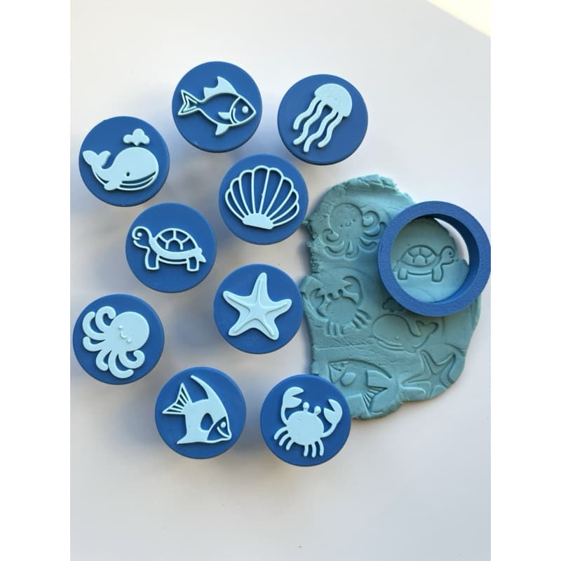 Brinquedo Educativo Carimbos Fundo do Mar + Massinha Infantil | Moldes Educativos Animais Marinhos