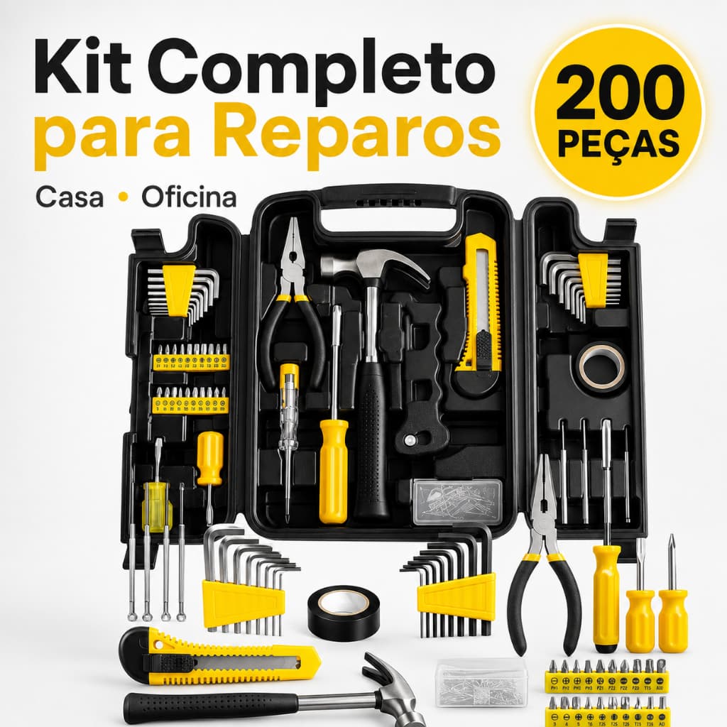 Kit Jogo de Ferramentas Completo 200 Peças com Maleta Chave Allen Fenda Philips Alicate Martelo Casa Oficina