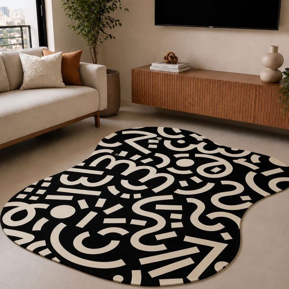 Tapete Orgânico Decorativo 117x67cm Antiderrapante para Sala e Quarto 012