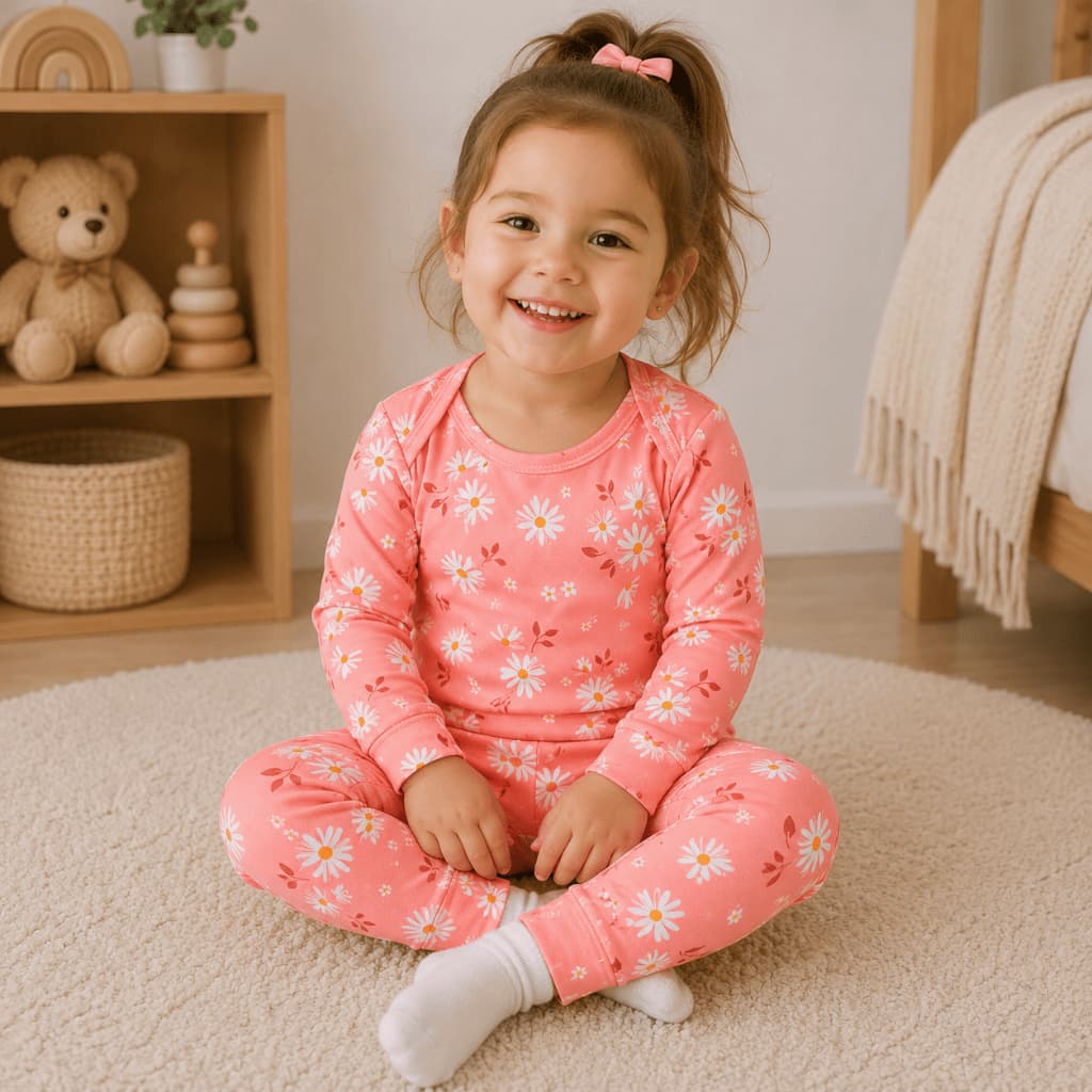 Conjunto Térmico Bebê Infantil Pagão Salmão Flores Quentinho Inverno Menina