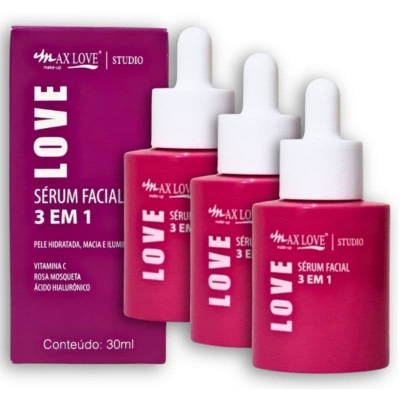 Sérum facial 3 em 1 Vitamina C Rosa Mosqueta Hialurônico Max Love - 3 Unidades