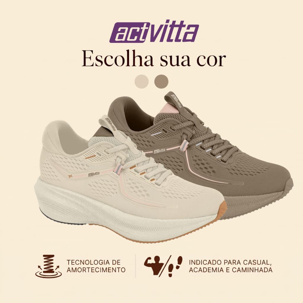 Tênis Feminino Actvitta Casual Calce Fácil Esportivo Caminhada Corrida Academia Confortável