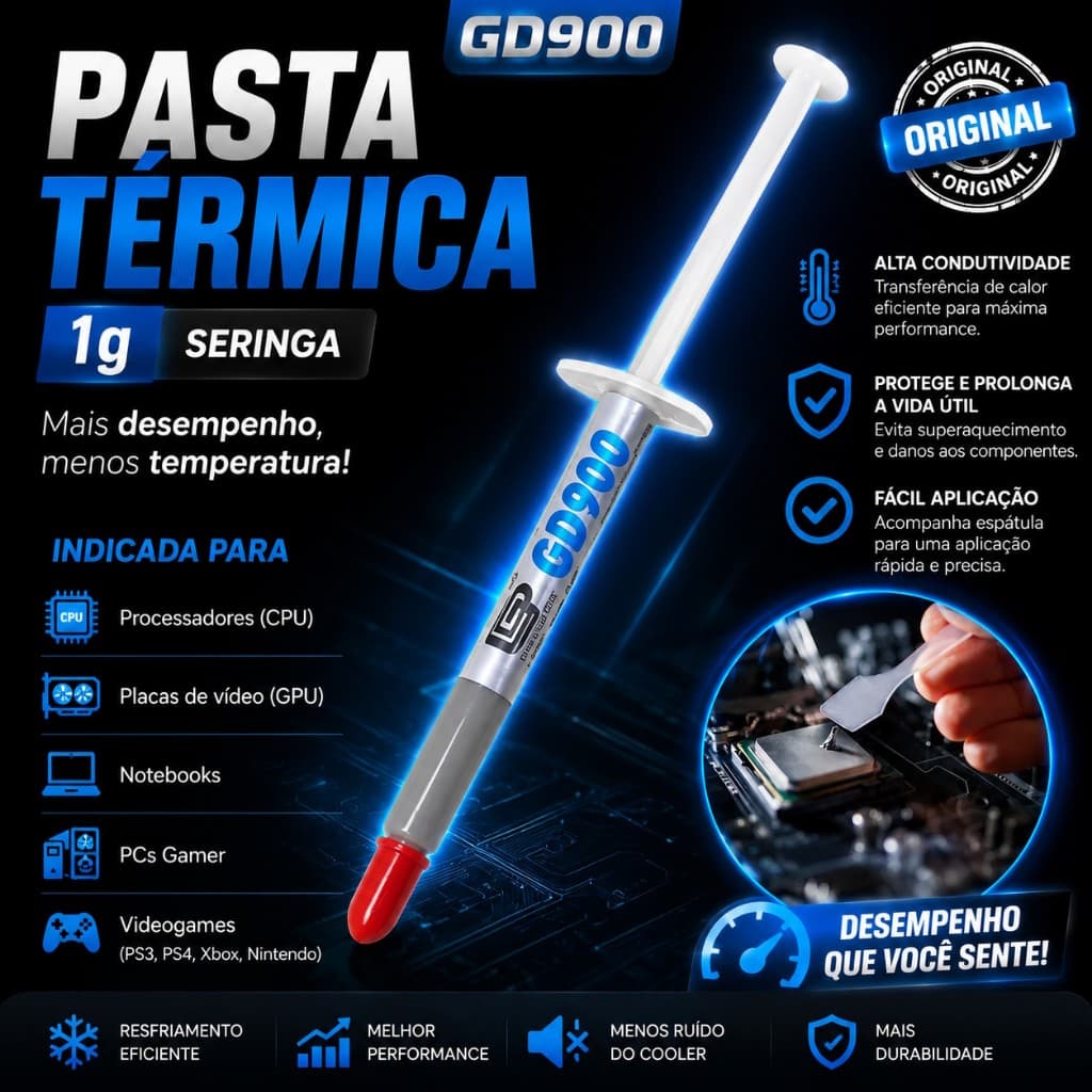 Pasta Térmica Prata Gd900 Original Seringa 1g Para Xbox One 360 Ps3 Ps4 Ps5 Pc Notebook Gamer